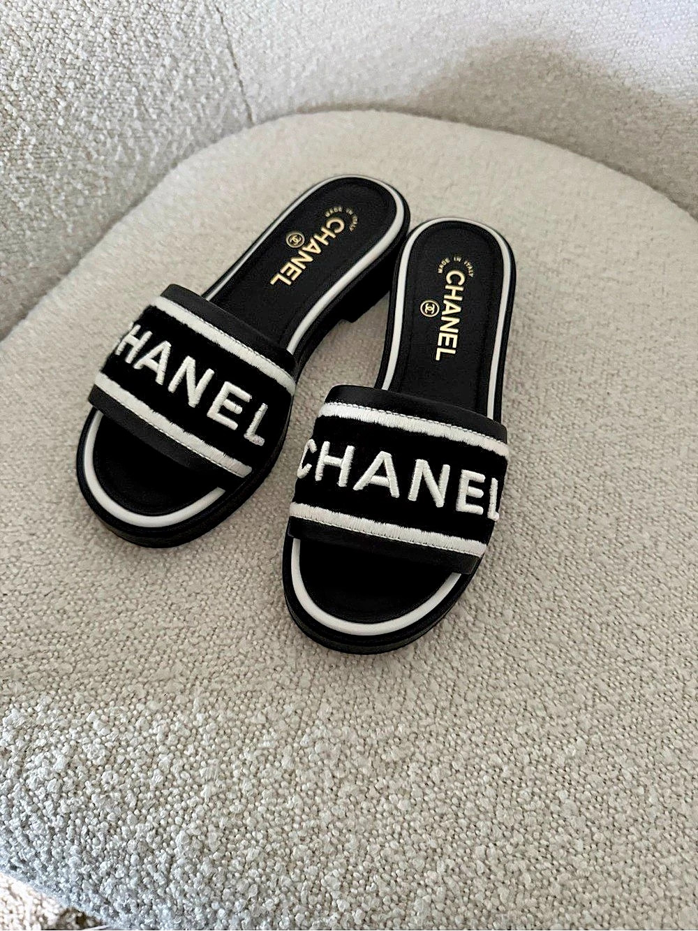 Chanel CC Logo Slide Sandals Black & White EU 38